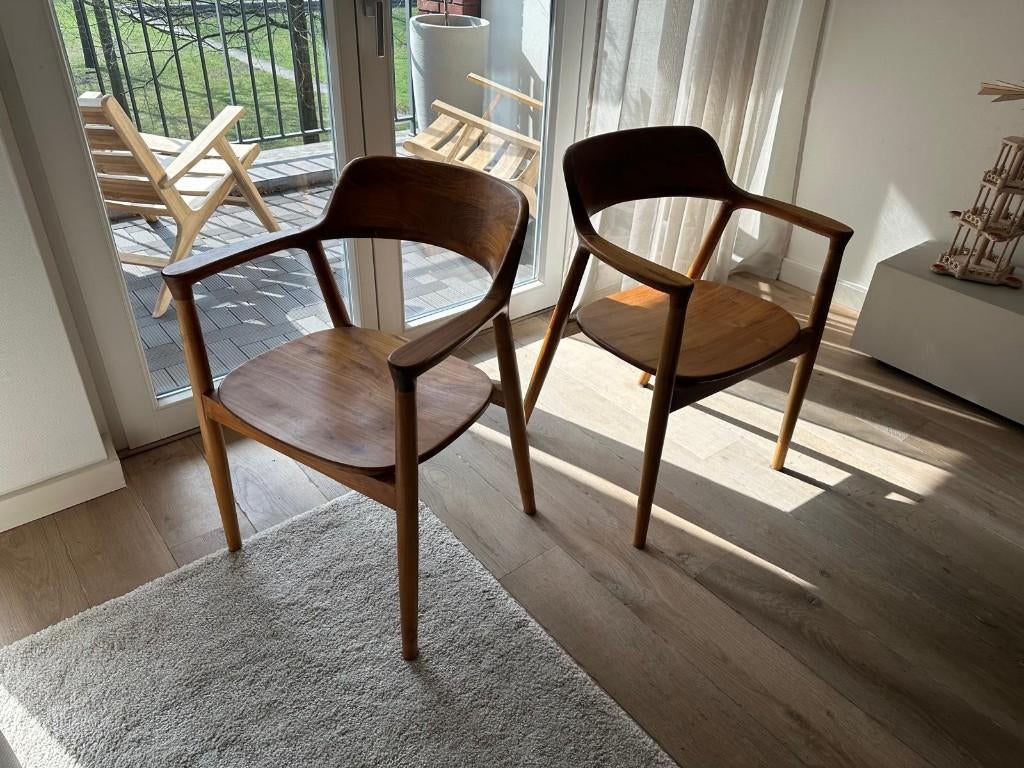 Japandi houten eetkamerstoelen 2x, Huis en Inrichting, Stoelen, Ophalen, Japandi, Twee, Bruin