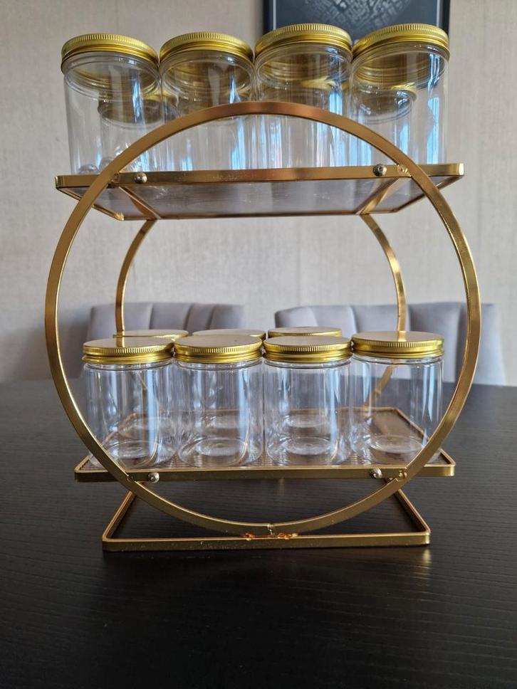 Gouden etagere met 16 potjes voor make-up/knutselspullen, Huis en Inrichting, Woonaccessoires | Etagères, Nieuw, Ophalen of Verzenden