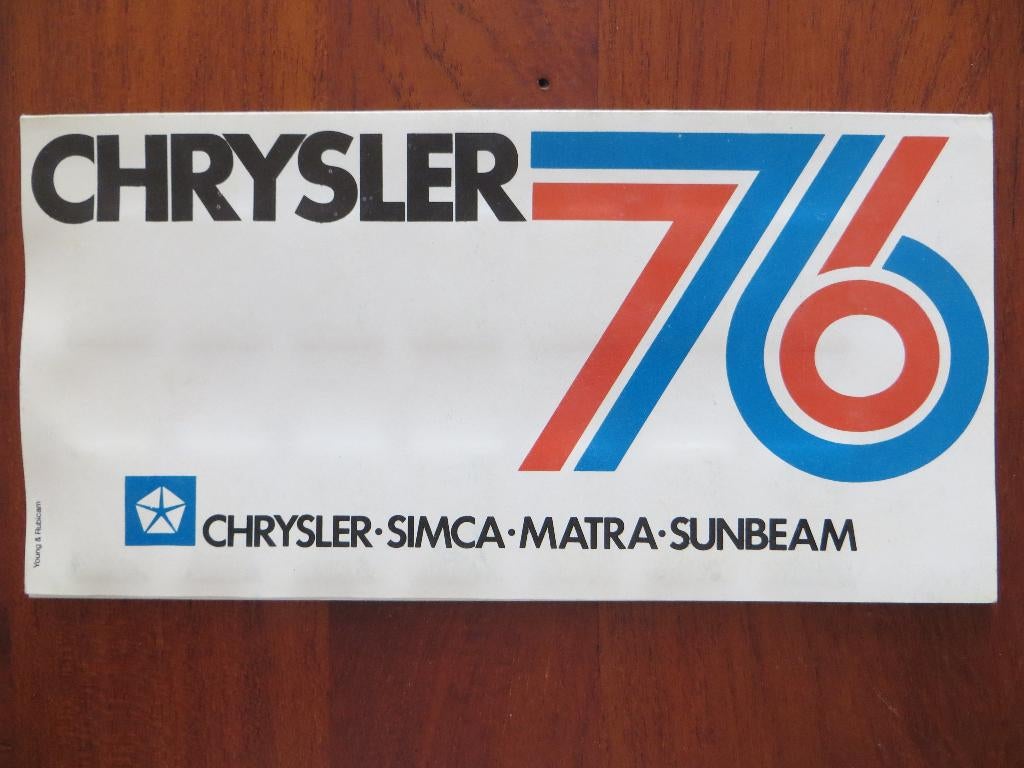 Chrysler Simca Matra Sunbeam 1976 kleurenkaart, Ophalen of Verzenden, Nieuw, Overige merken