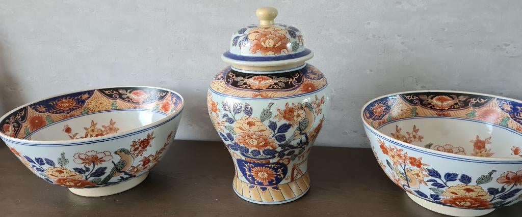 VINTAGE IMARI STIJL 3 DELIG KASTSTEL XXL, Ophalen of Verzenden