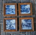 Set van 4 Delfts Blauwe Tegeltableaus in Houten Lijst, Antiek en Kunst, Ophalen of Verzenden