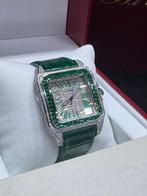 Cartier santos REF: 2656 15ct diamonds 7ct emeralds vvsF, Overige merken, Overige materialen, Leer, Polshorloge