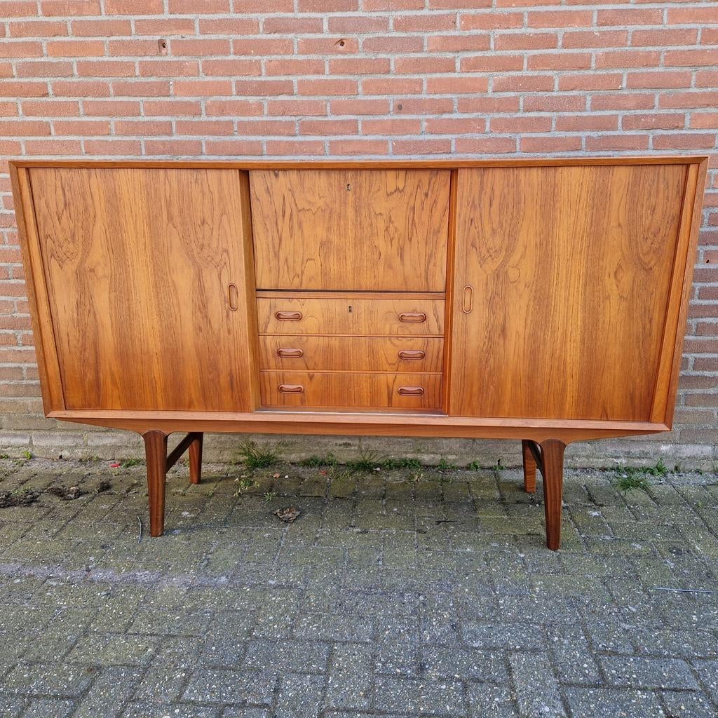 Vintage Teak Dressoir met Schuifdeuren en Lades, Huis en Inrichting, Kasten | Dressoirs, Ophalen, Gebruikt, 150 tot 200 cm, Teakhout