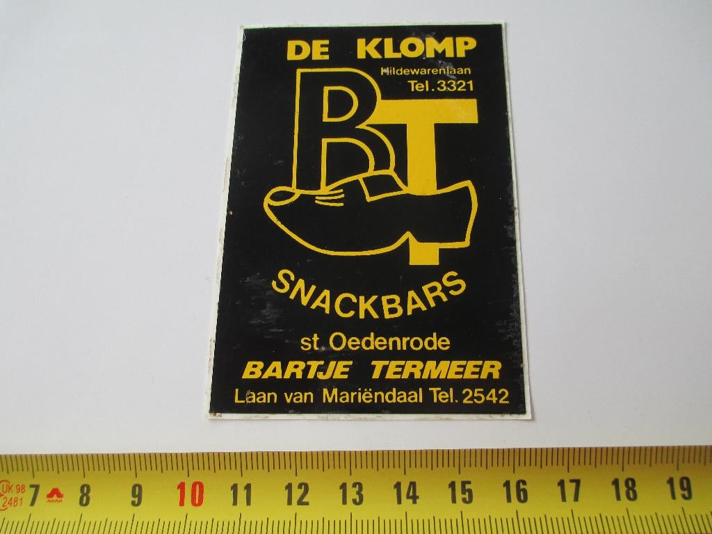 sticker St. Oedenrode Snackbars DE KLOMP BARTJE TERMEER, Ophalen, Zo goed als nieuw