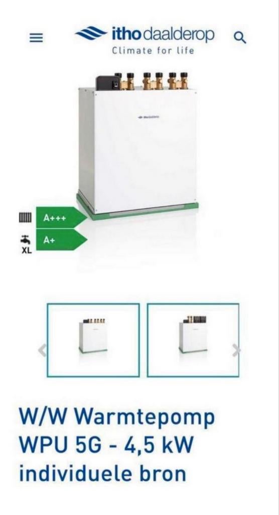 Itho Daalderop WPU 5G - 4,5 kW Water/Water Warmtepomp, Hoog rendement (Hr), Overige typen, Ophalen of Verzenden, Zo goed als nieuw