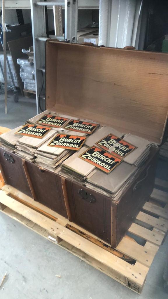 OUD BORDJE VAN BLIK BURCHT ZUURKOOL, Verzamelen, Ophalen of Verzenden, Gebruikt, Reclamebord