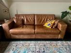 Bruin leren bank, Ophalen, Gebruikt, Driepersoons, Rechte bank
