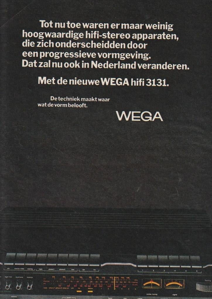 Retro reclame 1974 Wega Dordrecht hifi stereo apparatuur, Verzenden, Overige typen
