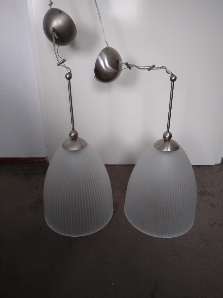 Glas met metaal hanglamp, Ophalen, Gebruikt, Glas, 75 cm of meer