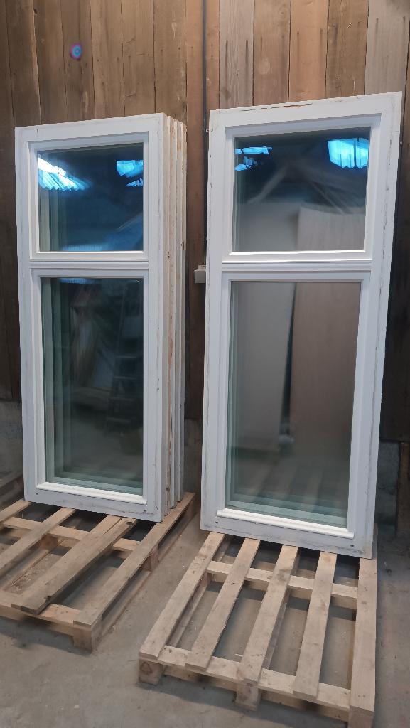 set van 8 raamkozijnen meranti-hout, 203 x 83 cm, Gebruikt, Raamkozijn, 150 tot 225 cm, Inclusief glas