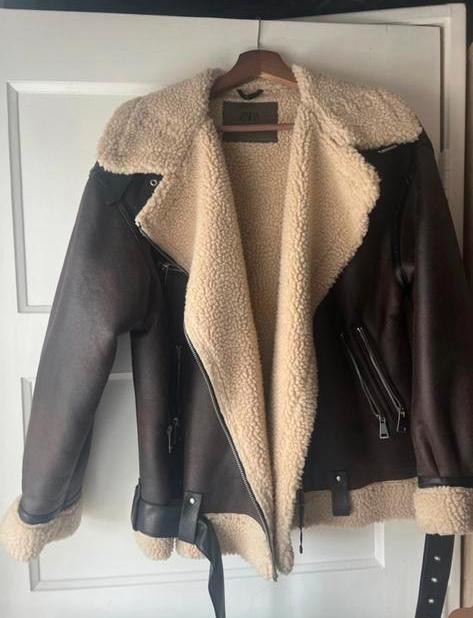 Zara bikerjas met teddy voering - Maat M, Ophalen of Verzenden, Zo goed als nieuw, Maat 38/40 (M), Bruin