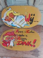 2 Houten borden handbeschilderde door cartoonist Nesten, Ophalen of Verzenden