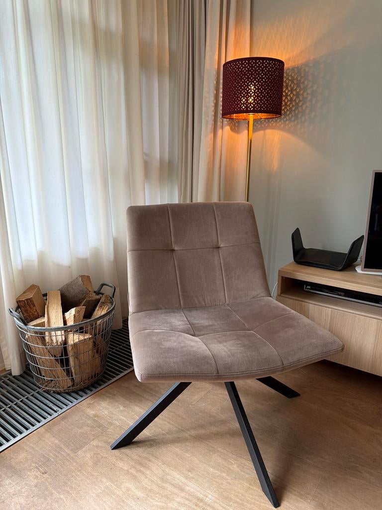 Taupe industriële draaifauteuil, Ophalen, Minder dan 75 cm, Zo goed als nieuw, Stof