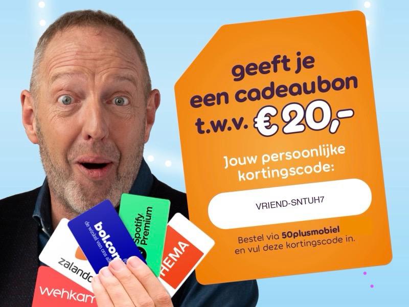 Code VRIEND-SNTUH7 voor €20 bon van Bol bij 50+ abonnement, Eén persoon, Cadeaubon