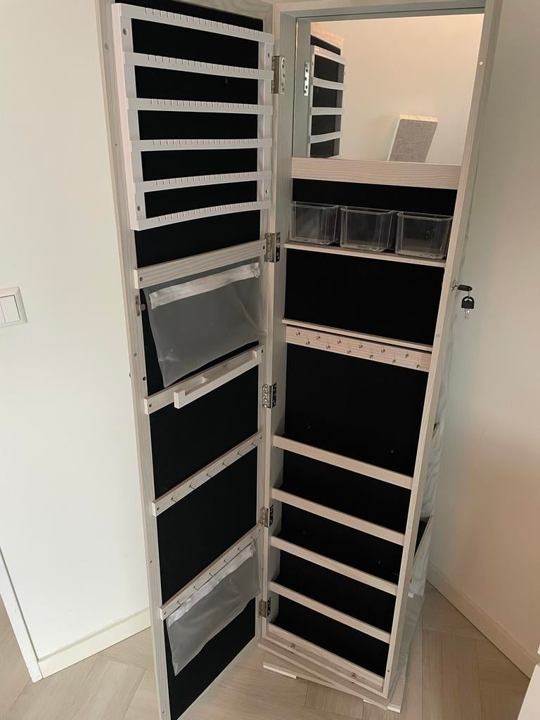 Witte sieradenkast met spiegel, Huis en Inrichting, Ophalen, Minder dan 50 cm, Zo goed als nieuw, 150 tot 200 cm