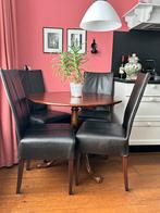Karaktervolle donker eiken ronde eethoek met 4 stoelen, Ophalen, Gebruikt, 100 tot 150 cm, Vier personen