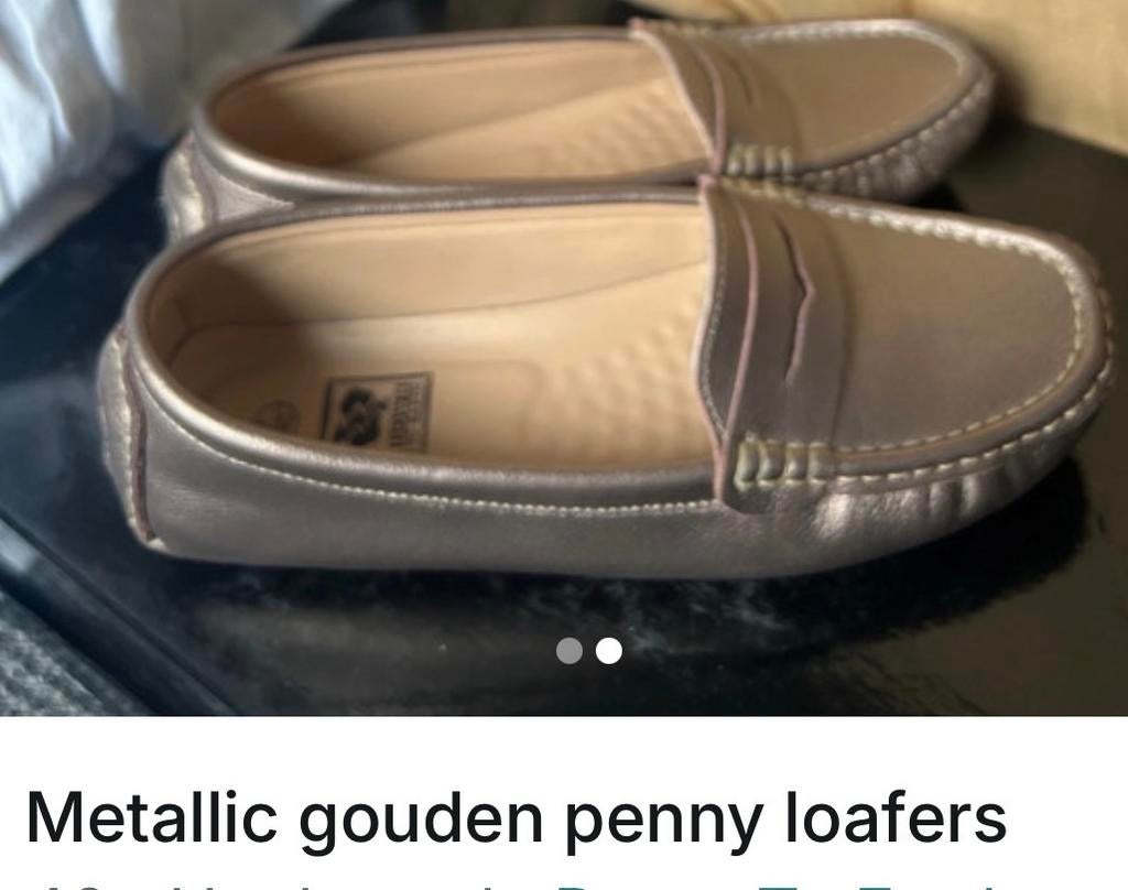 Metallic gouden penny loafers, Overige kleuren, Instappers, Ophalen of Verzenden, Gedragen