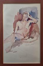 Victor Bouter 1928-2004. Aquarel. Naakt. Zittende vrouw., Antiek en Kunst, Kunst | Schilderijen | Klassiek, Ophalen of Verzenden