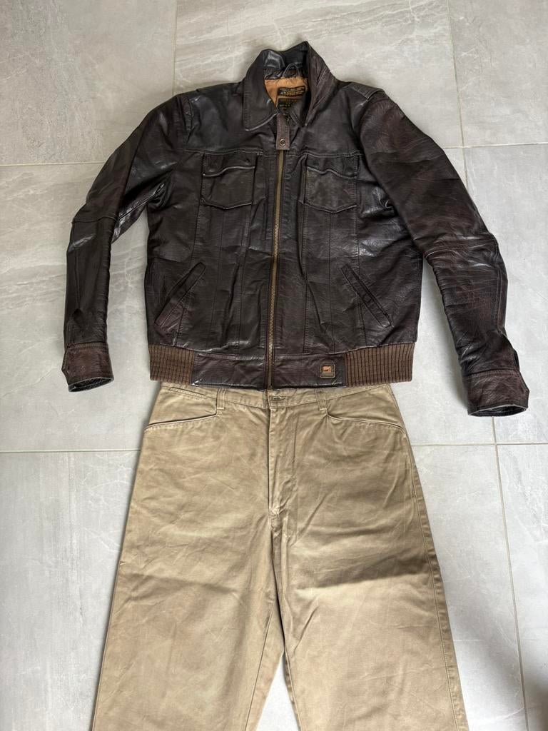 Leren Flight Jacket Avirex Chino+Pilot Vintage Set M/L, Ophalen of Verzenden, Zo goed als nieuw