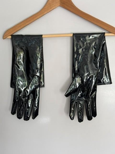 zwarte lange lak handschoenen, Overige typen, Verzenden, Zwart, Onbekend