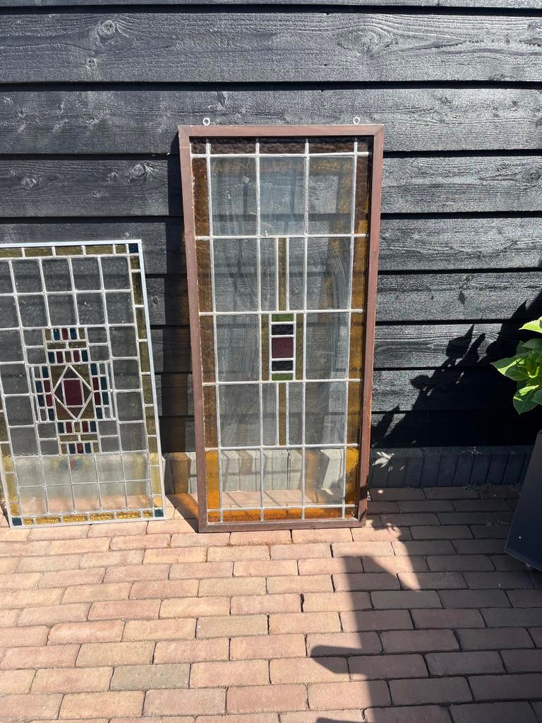 Prachtige glas in lood ramen - Diverse maten, Ophalen, Gevelraam of Ruit, Gebruikt, Glas in lood