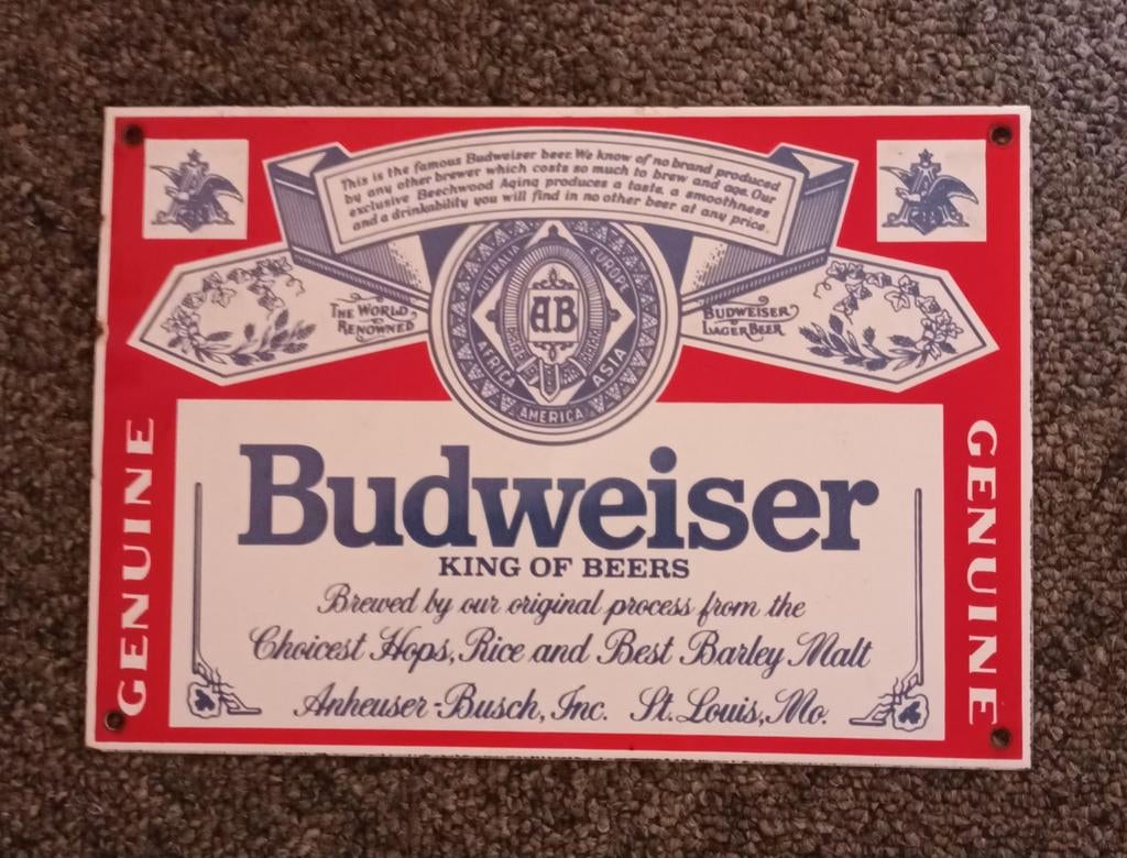 Bord budweiser, Ophalen of Verzenden, Reclamebord