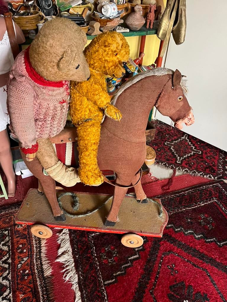 Grote Antieke Paard op Plank met Wielen, Ophalen