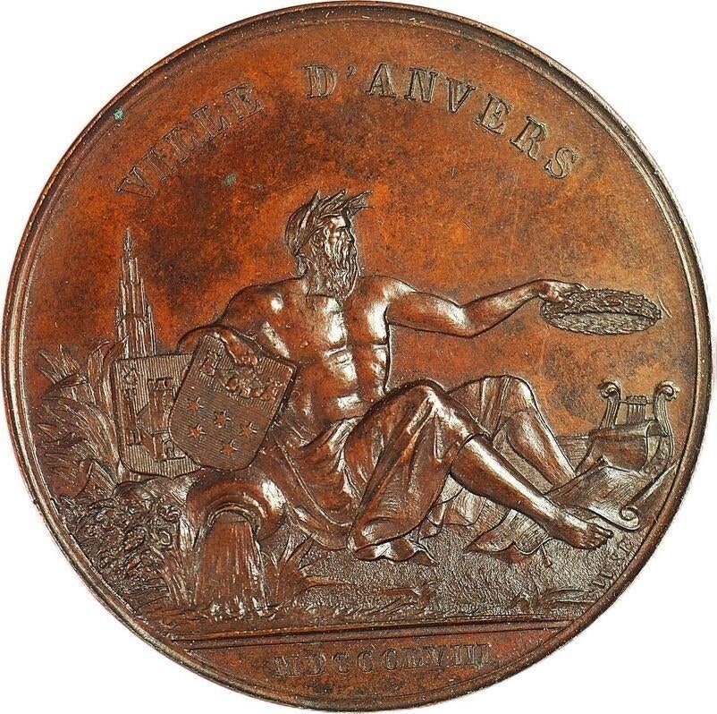 België penning 1858 korenwedstrijd Antwerpen EF, Postzegels en Munten, Penningen en Medailles, Ophalen of Verzenden, Overige materialen