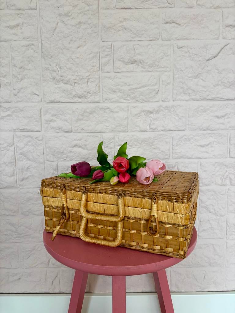 Oude Stijl Koffer Met Bandjes Hand Achtergrond Wanddecoratie Opbergdoos Hout Retro Opbergkoffer Vintage Decoratieve Koffer Kofferbak Doos