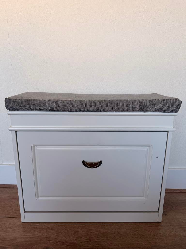Witte Schoenenbank met Kussen - Compact & Stijlvol, Huis en Inrichting, Ophalen, Gebruikt