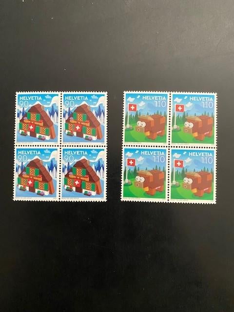 zwitserland Lego postzegels 2 blokjes van 4 postfris, Ophalen of Verzenden, Postfris