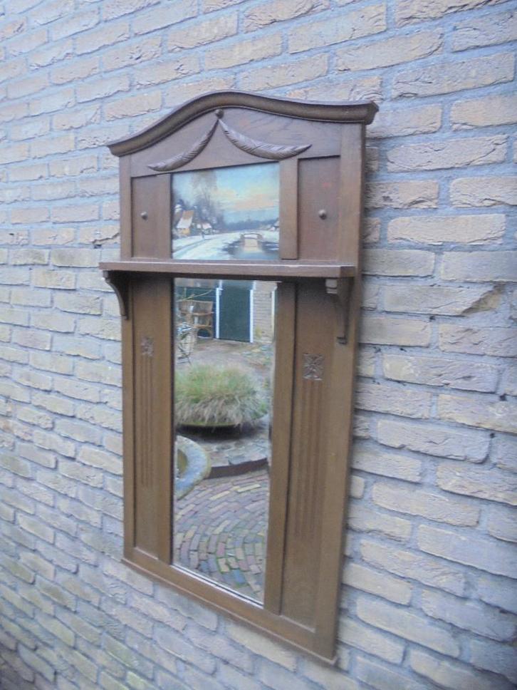 Antieke Spiegel met antiek schilderij er in, Antiek en Kunst, Antiek | Spiegels, 50 tot 100 cm, 100 tot 150 cm, Rechthoekig, Ophalen