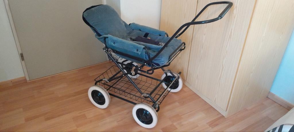 Vintage kinderwagen/buggy - Blauw met witte wielen, Ophalen, Gebruikt, Overige merken, Verstelbare rugleuning