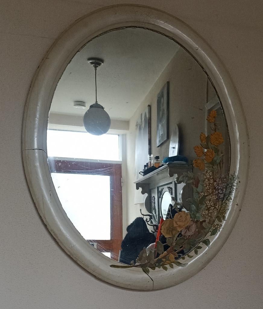 Ovale spiegel met bloemmotief, Ophalen of Verzenden