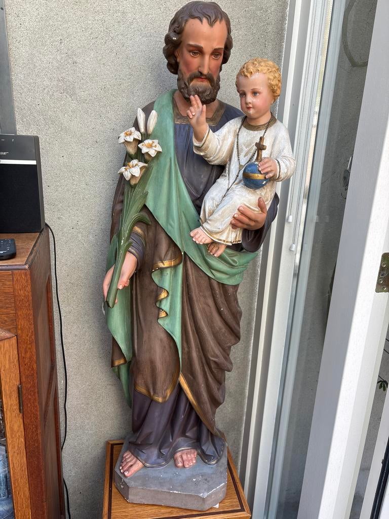 Groot beeld van Sint Jozef met kindje Jezus, Antiek en Kunst, Ophalen