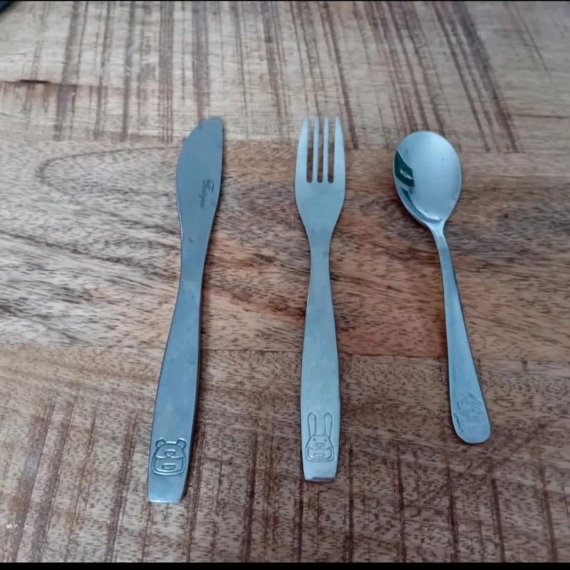 kinderbestek mes, vork, lepel zilverkleurig, Ophalen of Verzenden, Rvs of Chroom