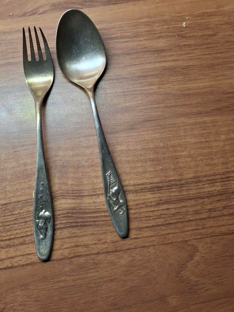 Verzilverd kinder bestekje Wilkens 90, Antiek en Kunst, Antiek | Goud en Zilver, Ophalen of Verzenden