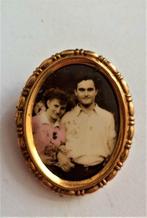 Prachtig antiek gouddoublé foto-medaillon broche (7131-615), Ophalen, Overige materialen, Broche