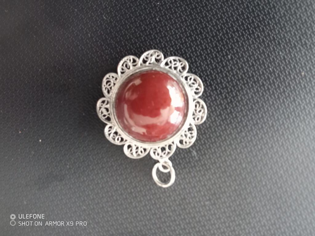 ZGAN zilveren filigrain  ketting hanger met edelsteen, Overige voorstellingen, Ophalen of Verzenden, Zo goed als nieuw, Met edelsteen