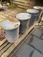 Set van 4 vintage zinken afvalemmers met deksel, Huis en Inrichting, Emmers, Ophalen, Gebruikt, Zink, Met deksel