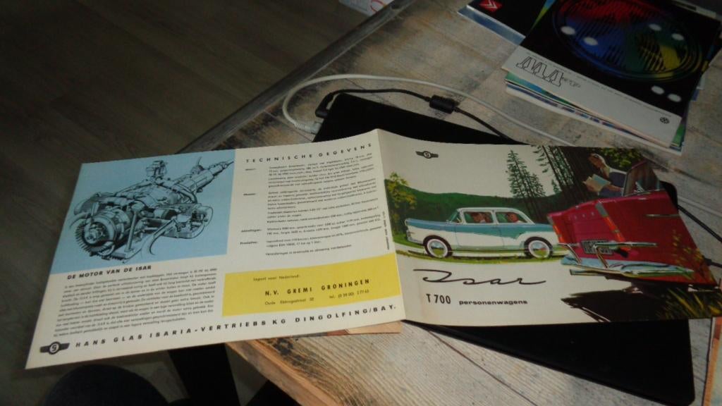 Folder  GLASS  ISAR  T 700 personenwagens  ,  1 - 1961, Verzenden, Zo goed als nieuw, Overige merken