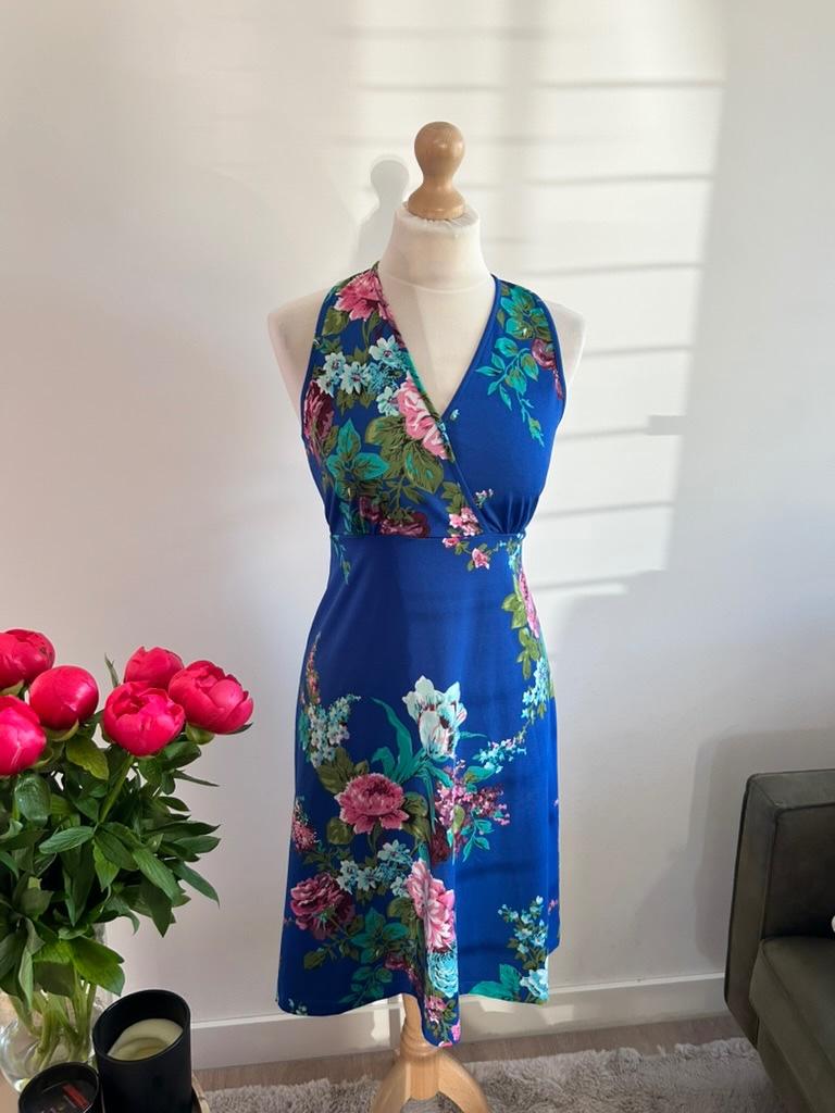 King Louie maat L blauw bloemen racerback jurk 3244, Blauw, Maat 42/44 (L), Ophalen of Verzenden, Zo goed als nieuw