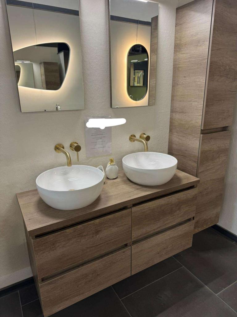 Luxe Eiken Badkamermeubel 120cm Dubbel + spiegels en kolom, Niet ingevuld, Nieuw, Niet ingevuld, Niet ingevuld