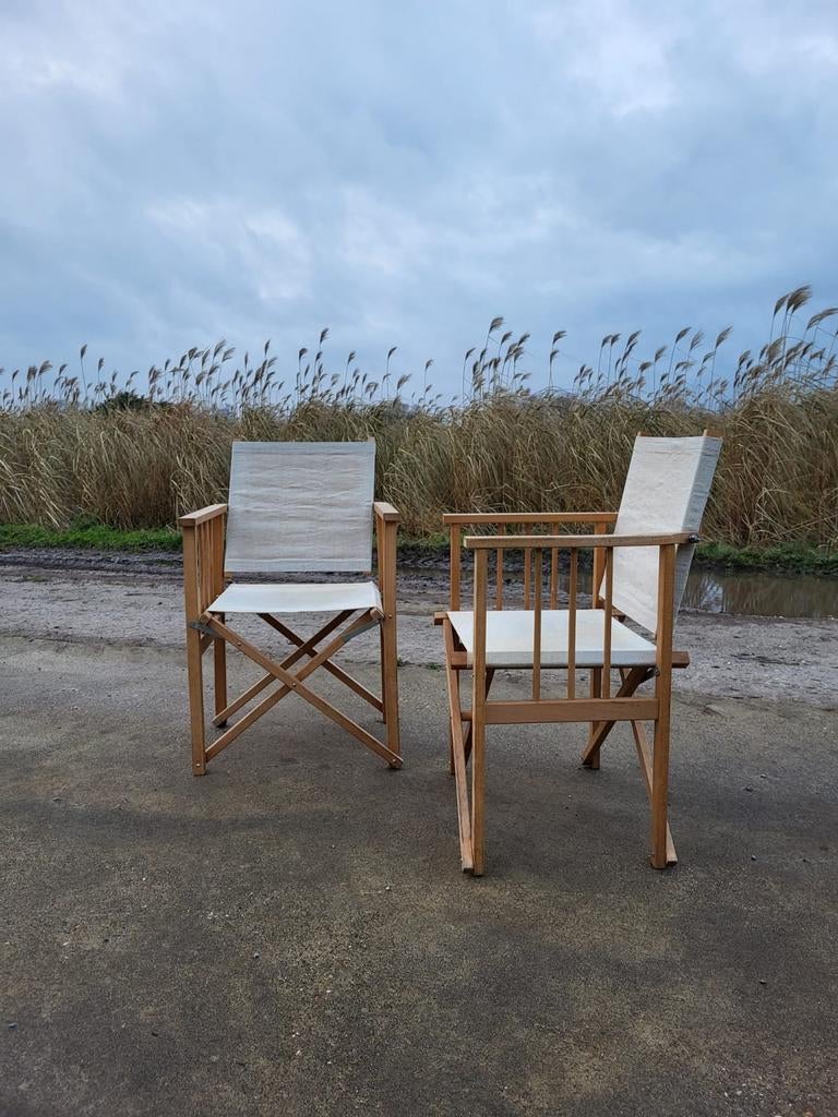 Set 2 Hyllinge vintage klapstoelen, Huis en Inrichting, Stoelen, Ophalen, Gebruikt, Twee, Bruin