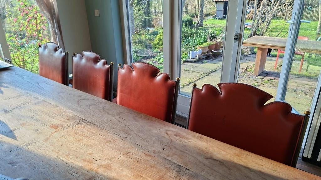 4x Arrben Italy eetkamerstoelen terra leer, Ophalen, Gebruikt, Overige kleuren, Leer