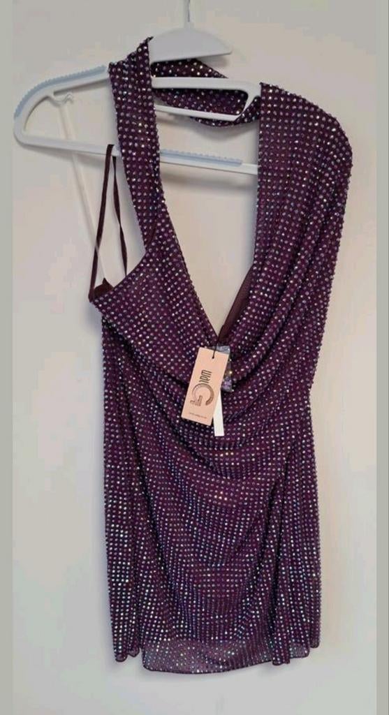 Nieuwe WAL G. cocktailjurk maat 42/44 (L) paars met steentje