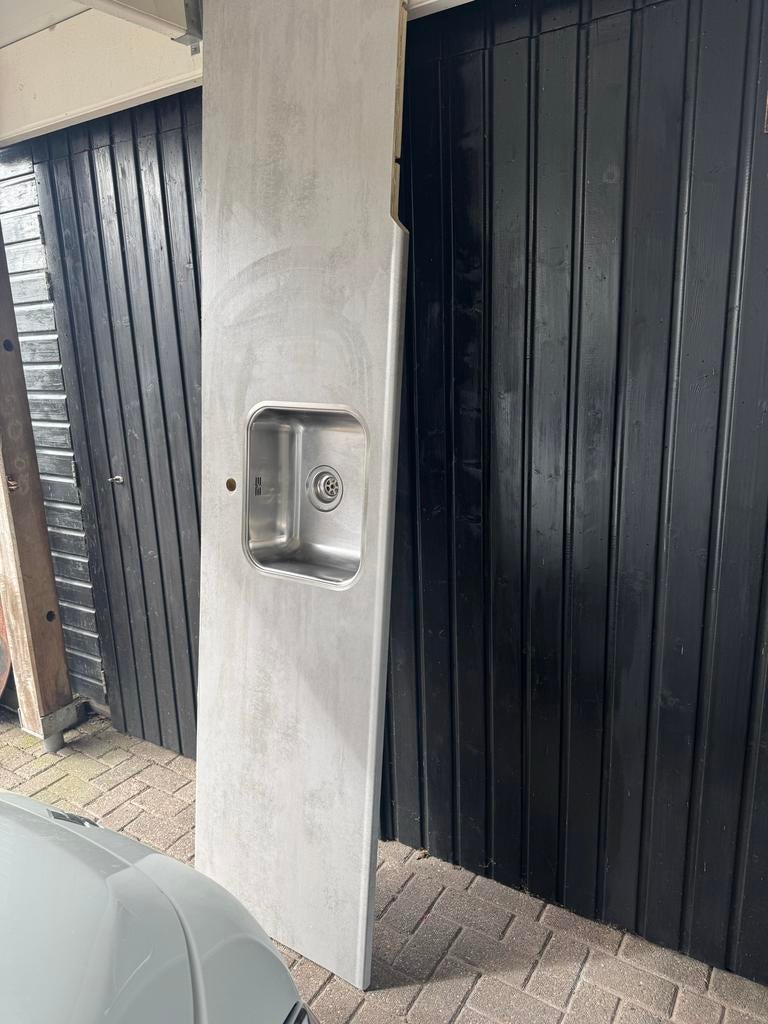 Massief hechthouten aanrechtblad met spoelbak, Ophalen, Gebruikt, Overige typen, Hout