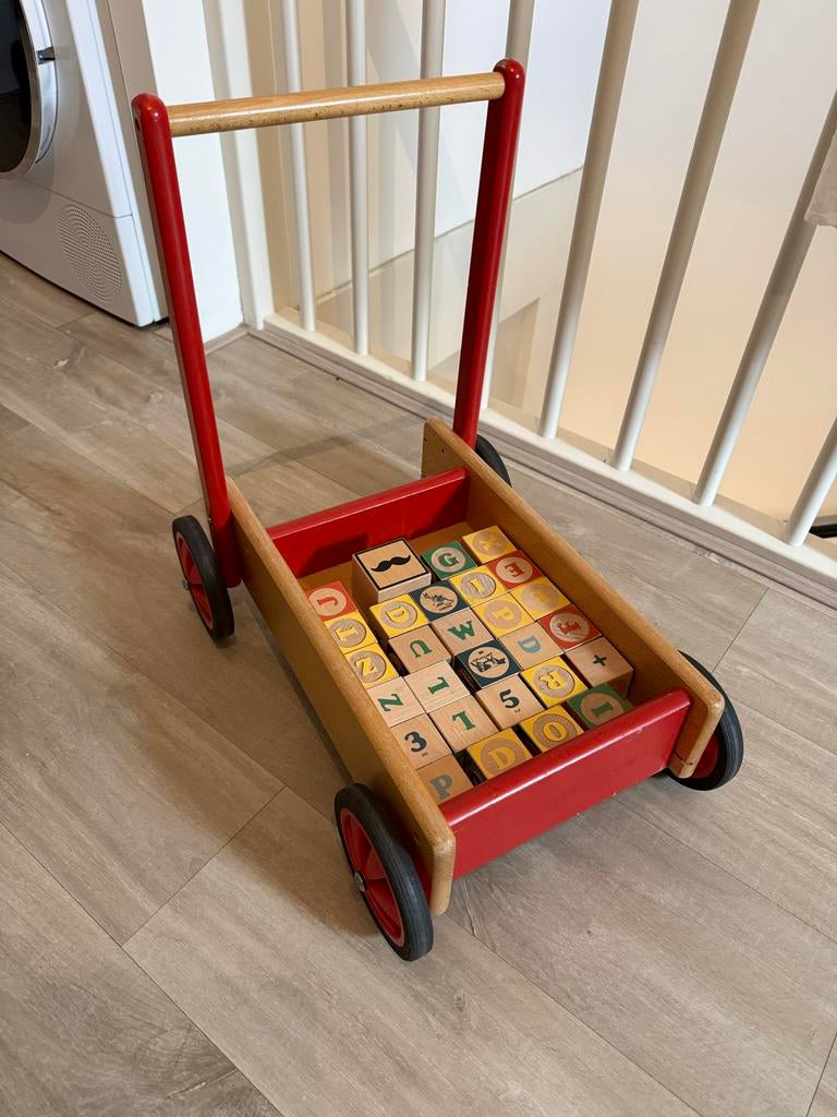Houten loopkar met alfabet blokken, Ophalen, Gebruikt, Overige typen, Met wieltjes