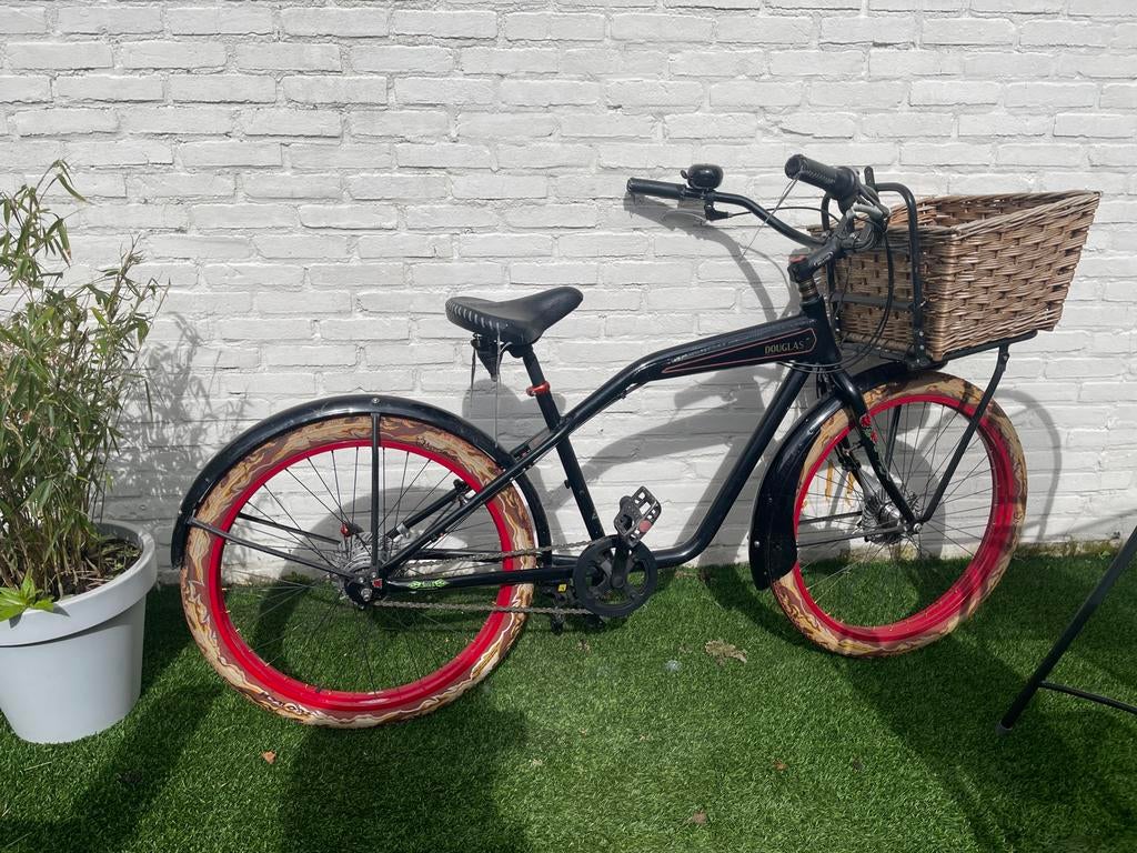 Hawk Douglas herenfiets met mand, Fietsen en Brommers, Gebruikt, Versnellingen, 53 tot 57 cm, Ophalen