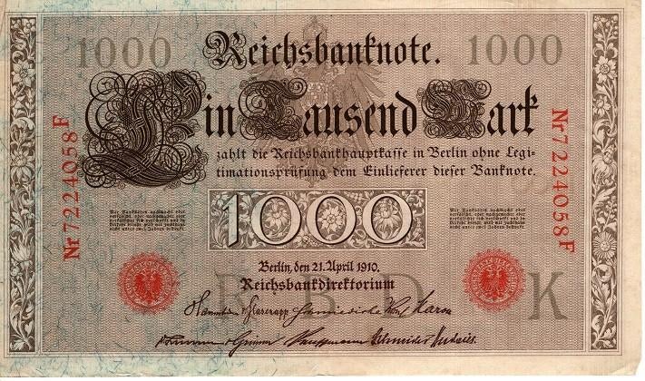 bankbiljet Duitsland, 3 x 1000 Mark , 21 april 1910, Postzegels en Munten, Bankbiljetten | Europa | Niet-Eurobiljetten, Ophalen of Verzenden